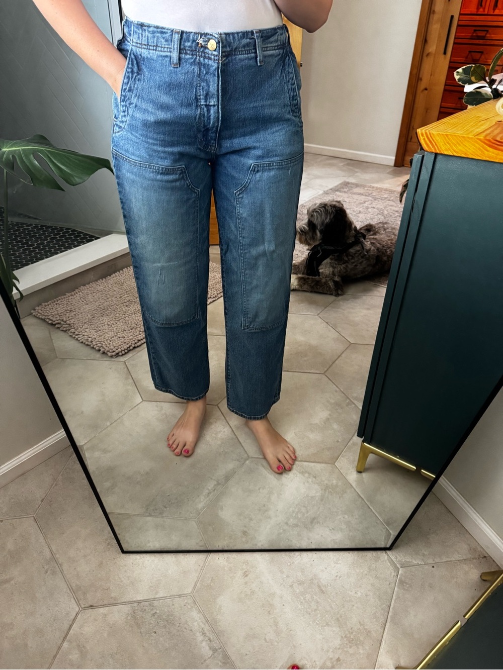 Pilcro Barrel Relaxed Dark Blue Patch Knee Jeans